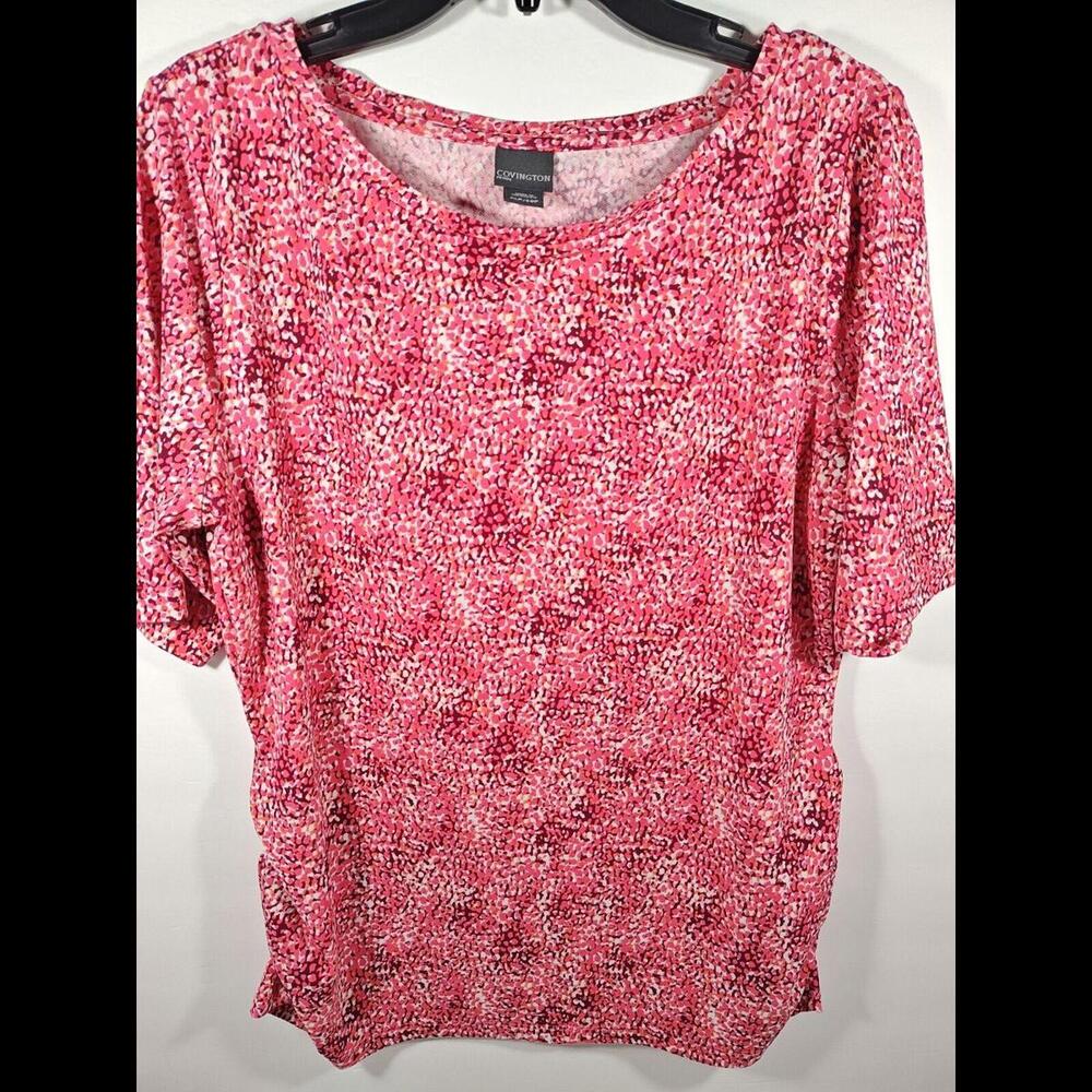 Covington Petite Womens Multicolor Pink Blouse XLP Stretchy Top Short Sleeve